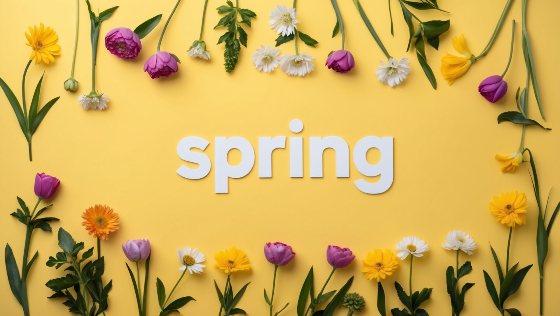 free AI generated spring text image with flowers on yellow background