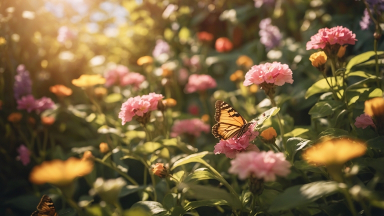 free ai butterfly resting on pink flowers in sunlight nature image
