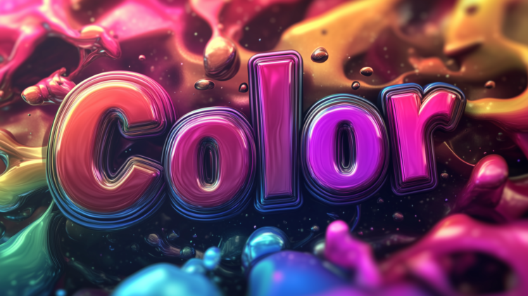 3D "Color" text with vibrant colors and a detailed liquid background.