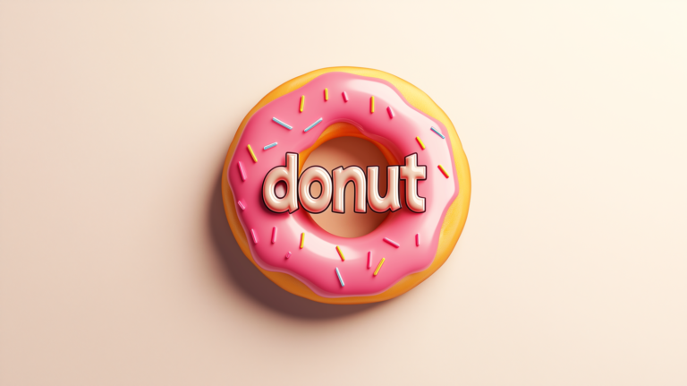 3D pastel doughnut icon with the word "donut" on it, minimal background.