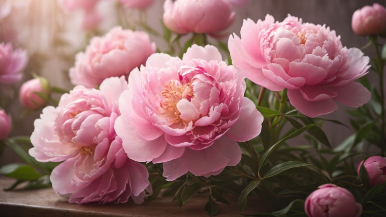 free ai soft pink peony flowers in bloom nature image