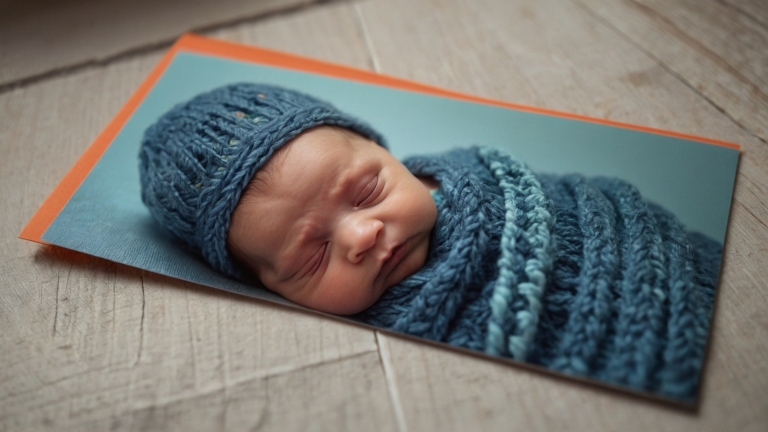 free ai baby portrait card on wood
