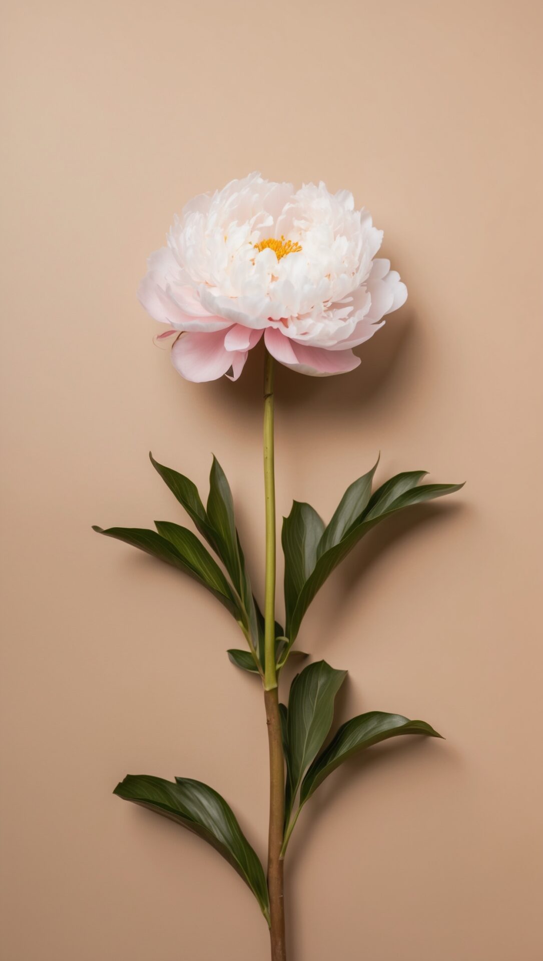 Minimal photo of a single peony flower with soft petals on beige background in elegant, simple composition.