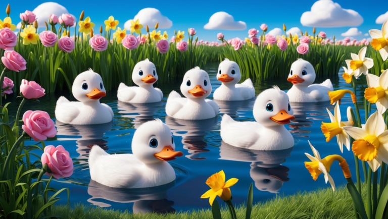 free ai cute ducklings swimming in spring pond wildlife image