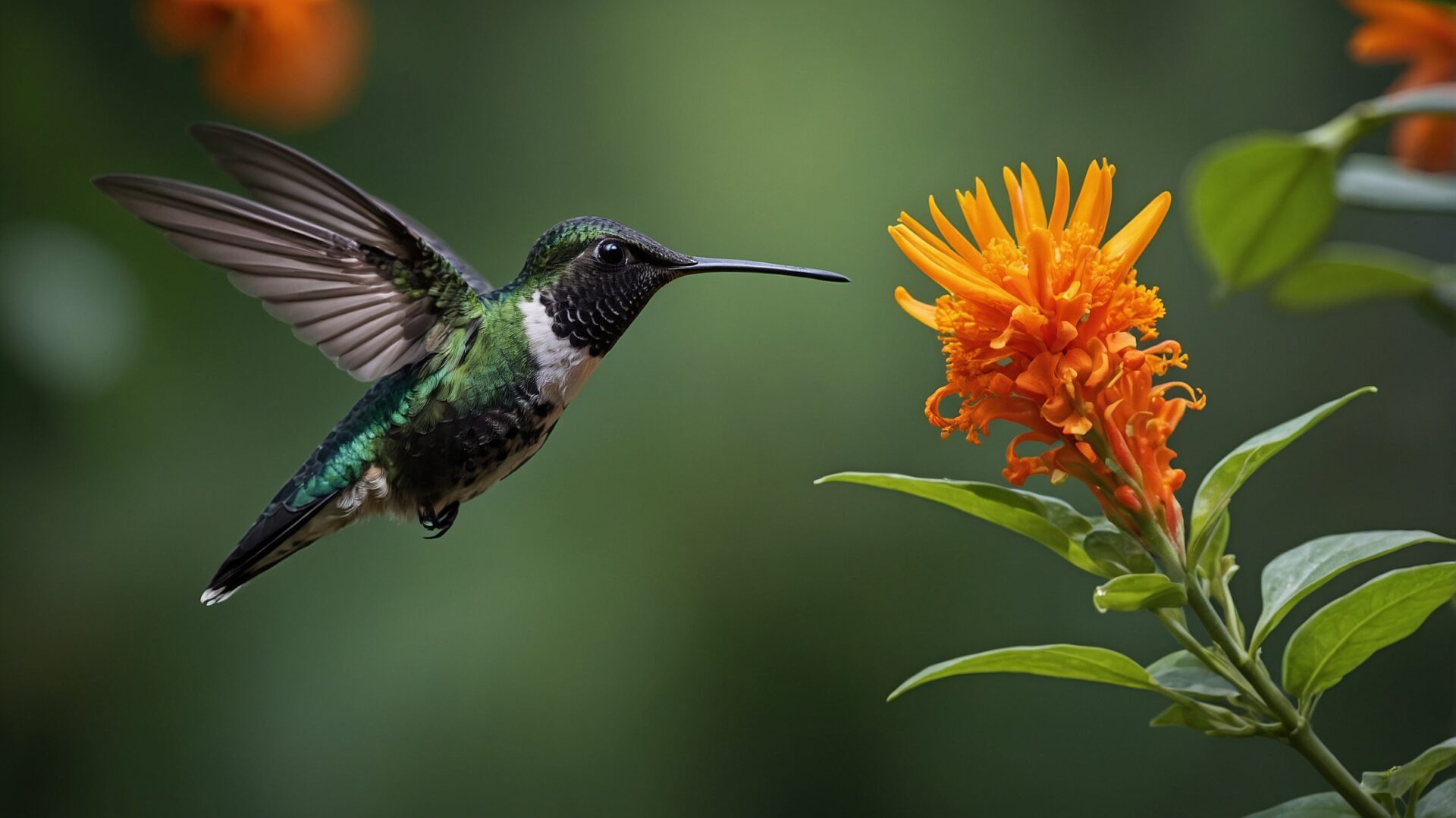 free ai hummingbird feeding on an orange flower wildlife nature image