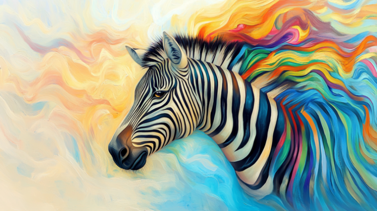 free AI generated rainbow zebra image for colorful animal designs