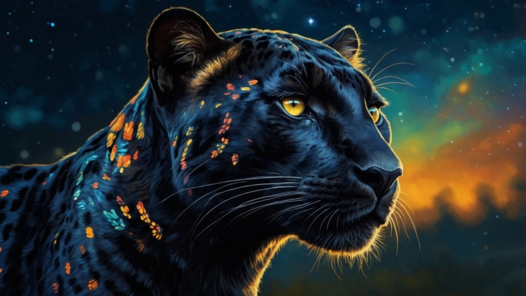 free AI generated black leopard image with cosmic magical style