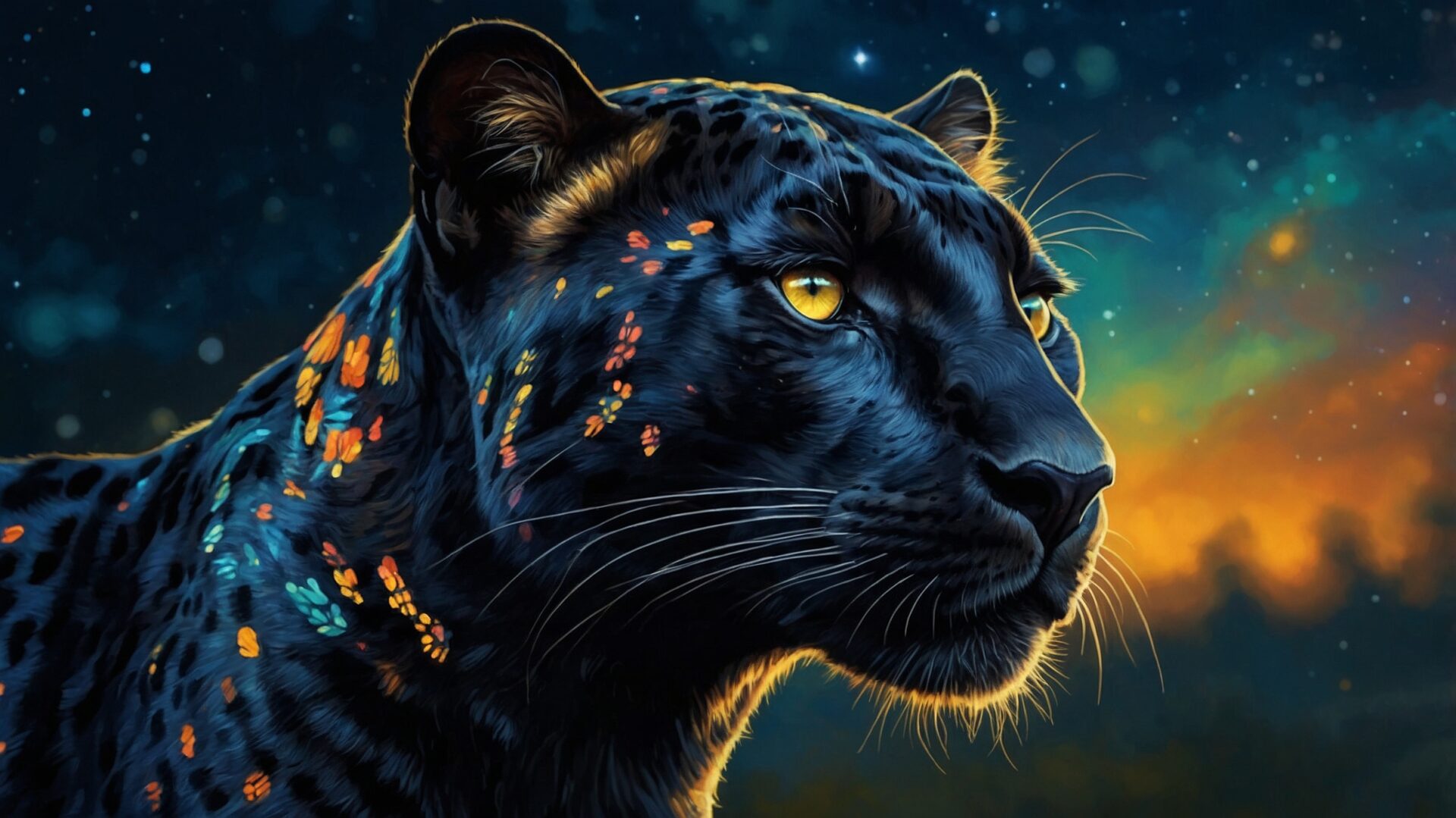 free AI generated black leopard image with cosmic magical style
