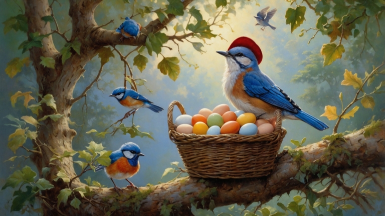 free ai colorful spring birds gathered around eggs wildlife image