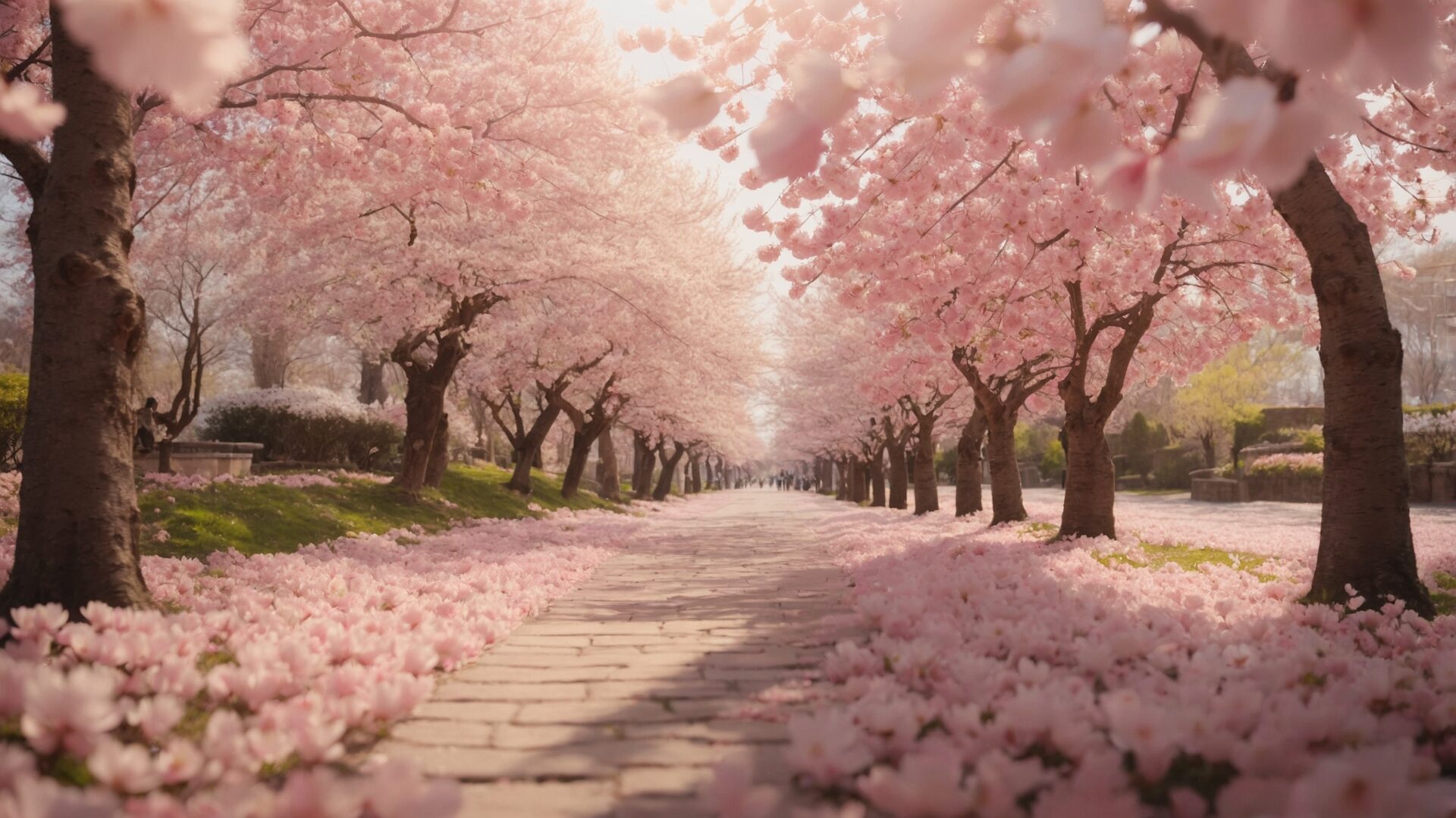 free ai cherry blossom path covered in pink petals spring landscape image