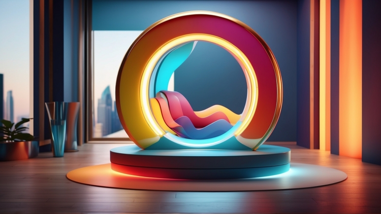 free AI generated modern circular throne with colorful lights in indoor room