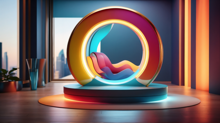 free AI generated modern circular throne with colorful lights in indoor room