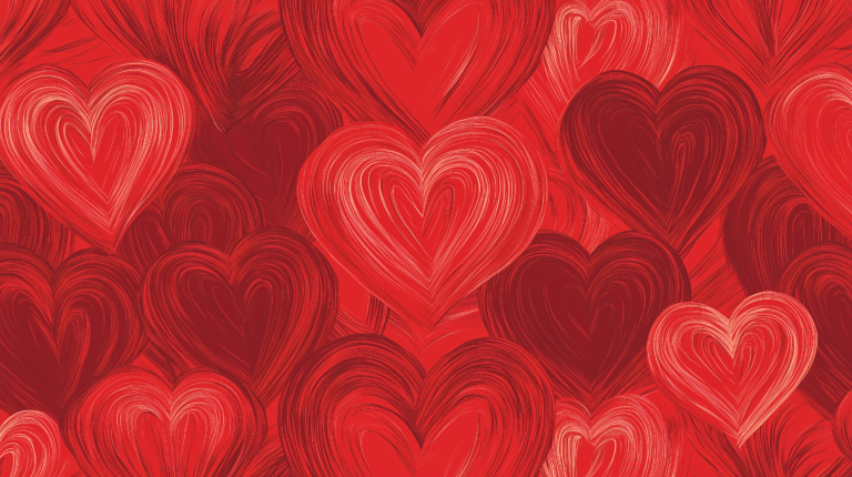 Seamless hand-drawn red heart pattern, vector illustration in digital art style, ideal for romantic backgrounds.