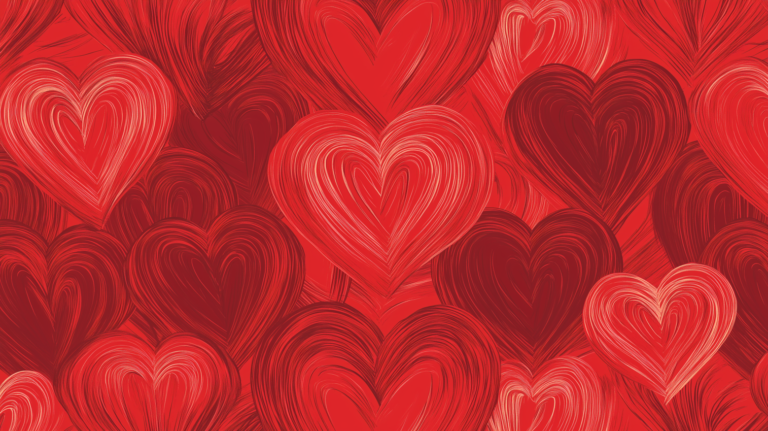 Seamless hand-drawn red heart pattern, vector illustration in digital art style, ideal for romantic backgrounds.