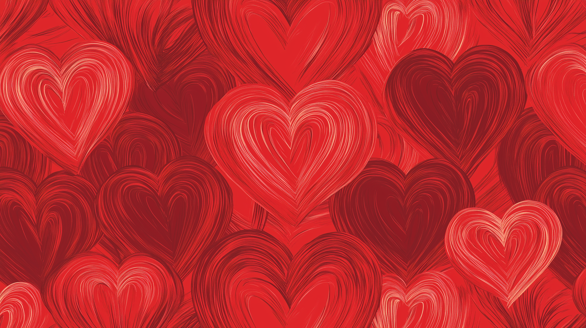 Seamless hand-drawn red heart pattern, vector illustration in digital art style, ideal for romantic backgrounds.