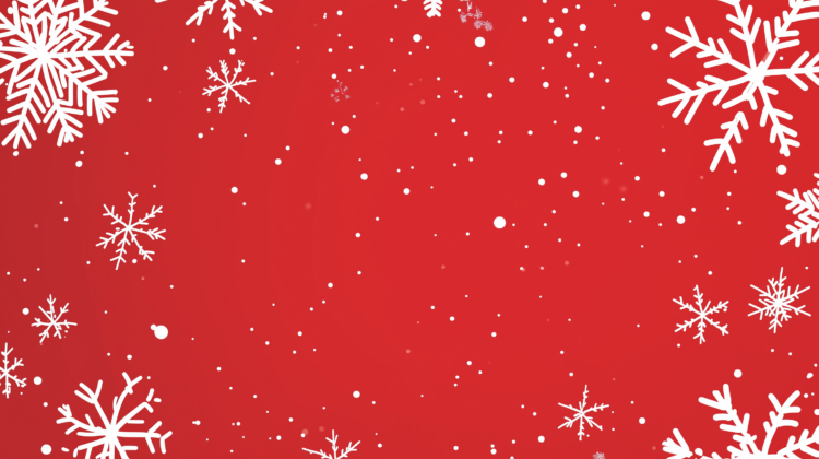 Red background with white edge snowflakes in flat, minimalist cartoon vector style, high resolution and professionally color graded.