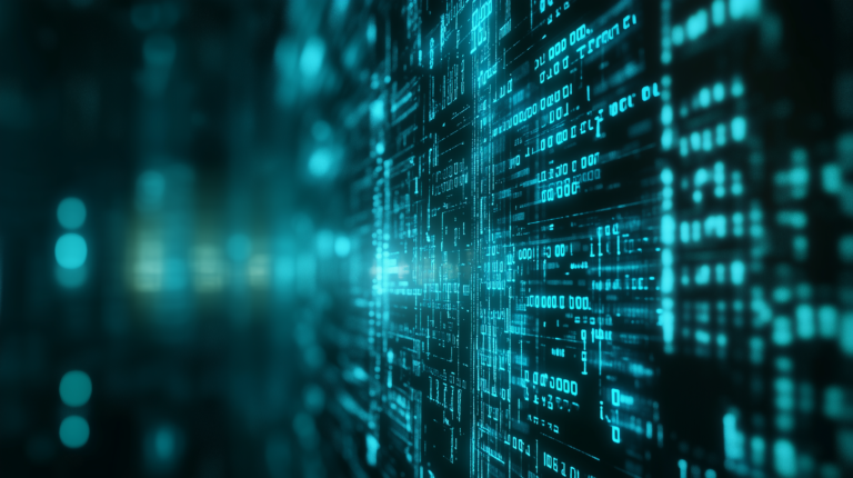 free AI generated futuristic binary code flow background for information exchange