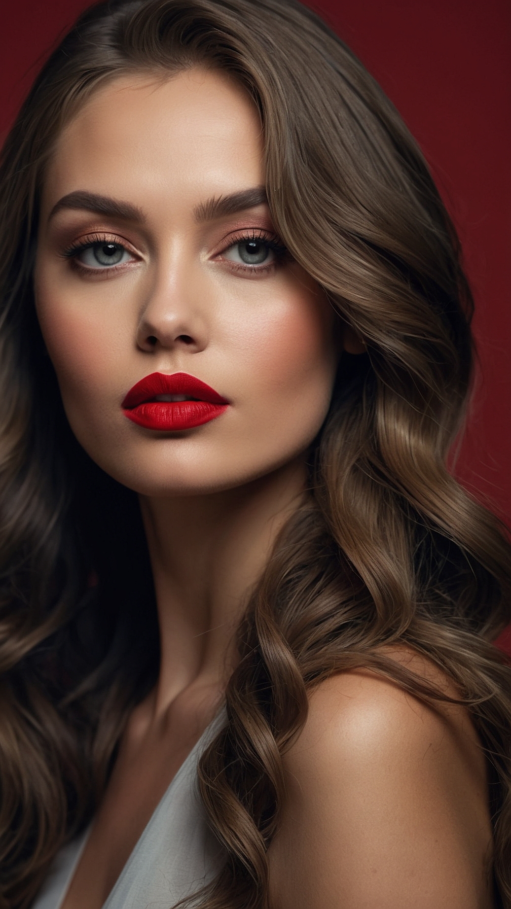 free ai glamorous female portrait with red lips and studio lighting