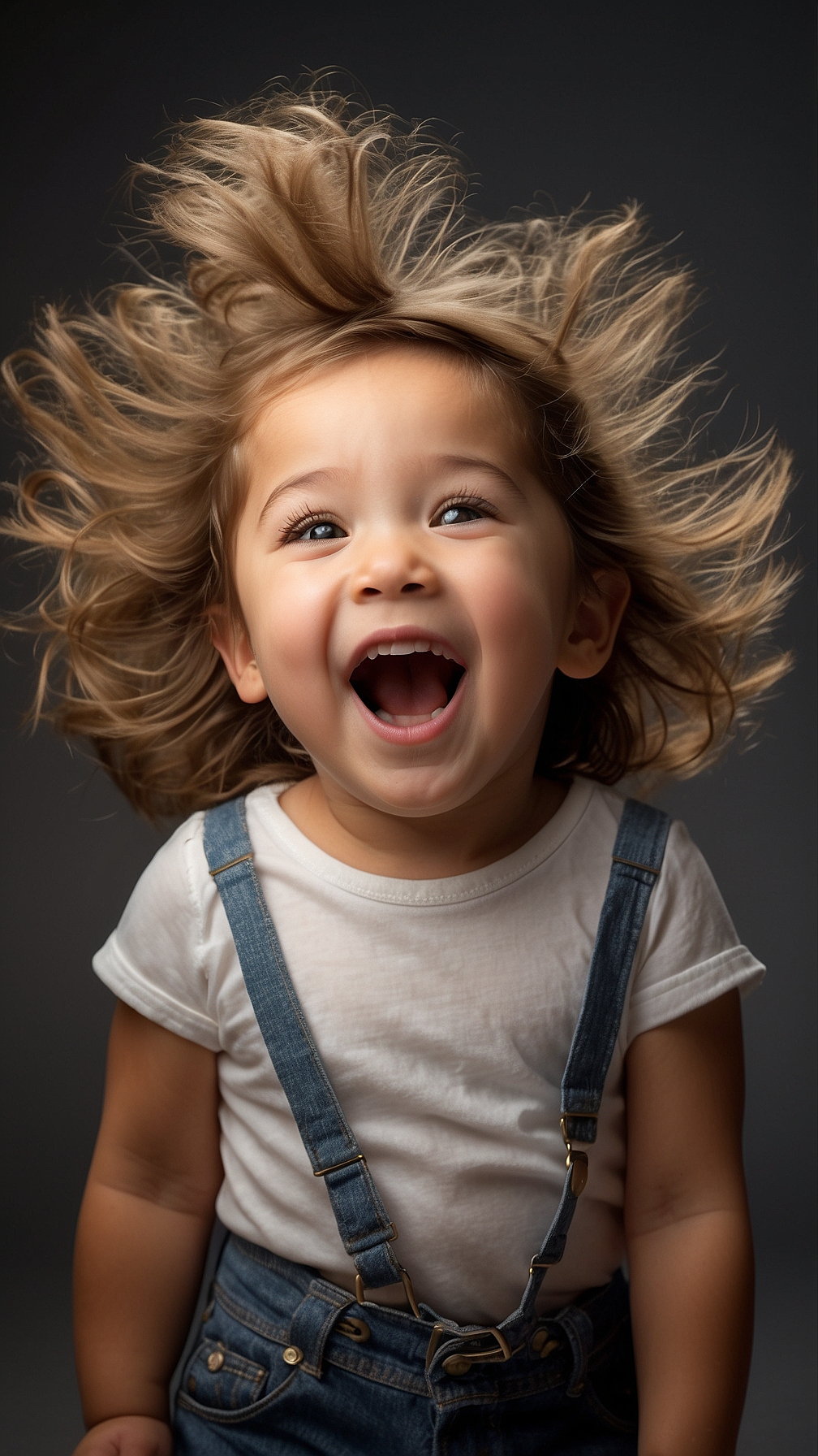 free ai happy child portrait photo with flying hair