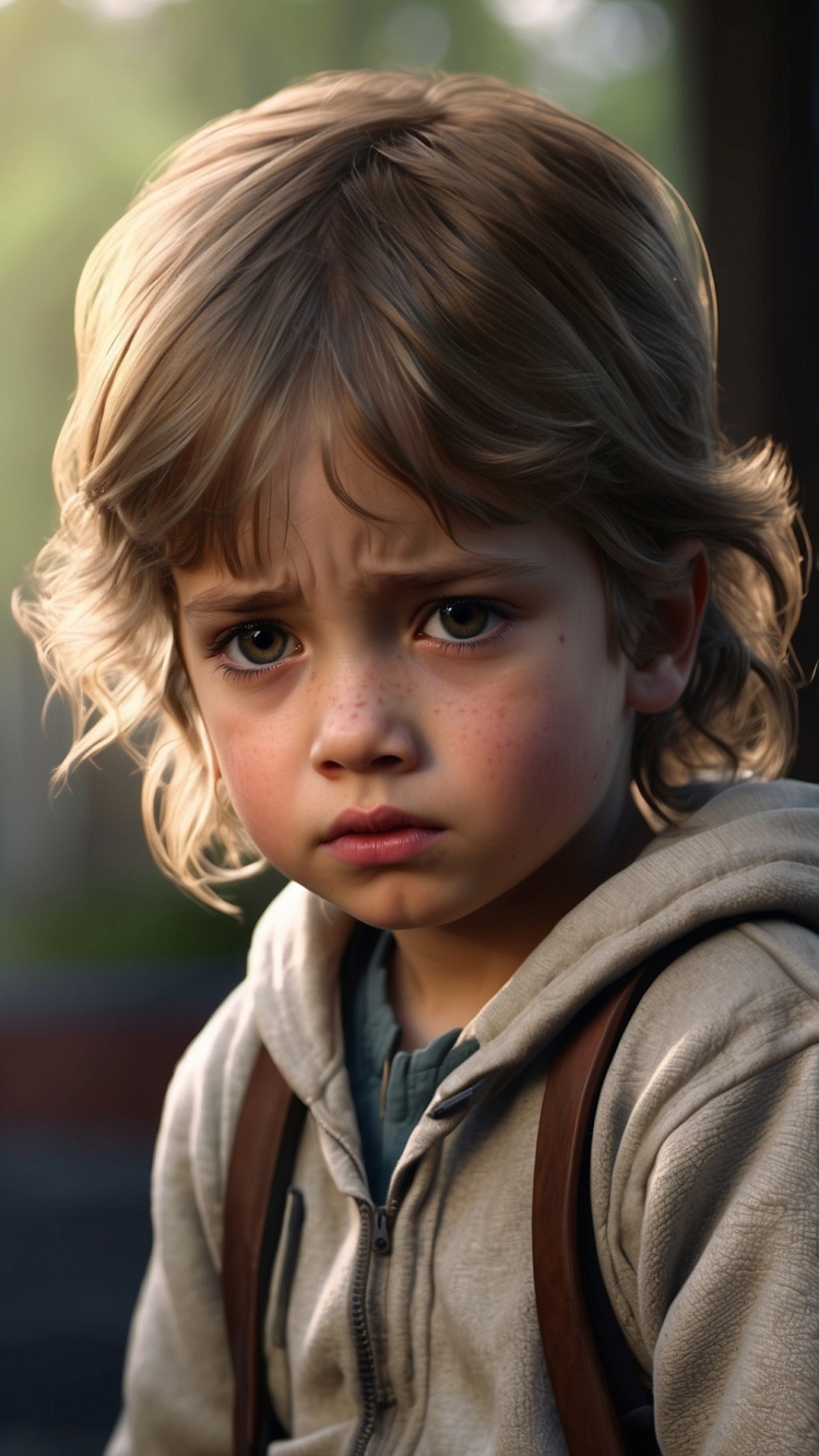 free ai sad little boy portrait illustration emotional child