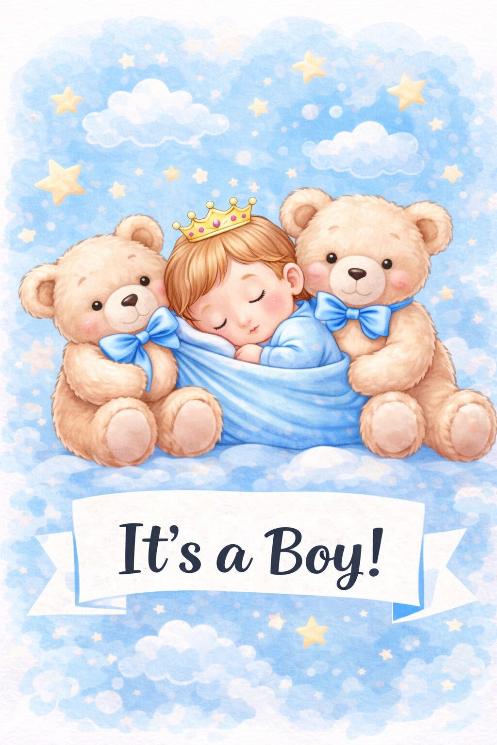 free ai baby boy announcement illustration with teddy bears