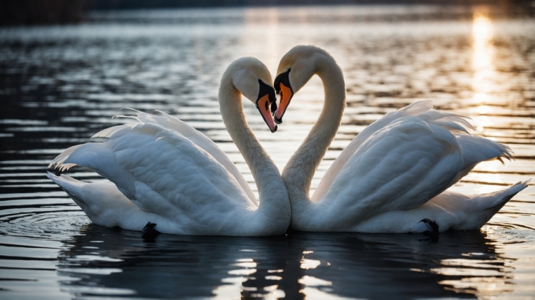 free ai swan wildlife photo with heart shape on water