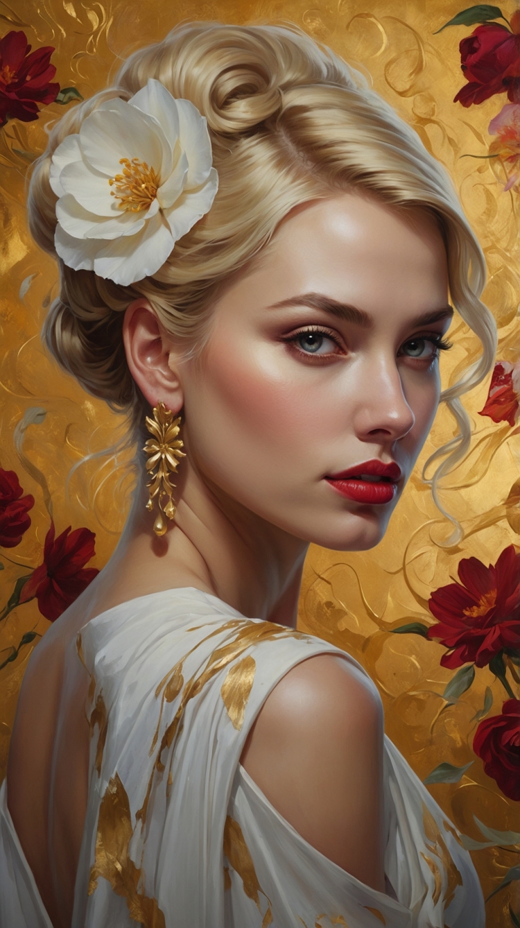 free ai elegant woman portrait photo with floral hairstyle