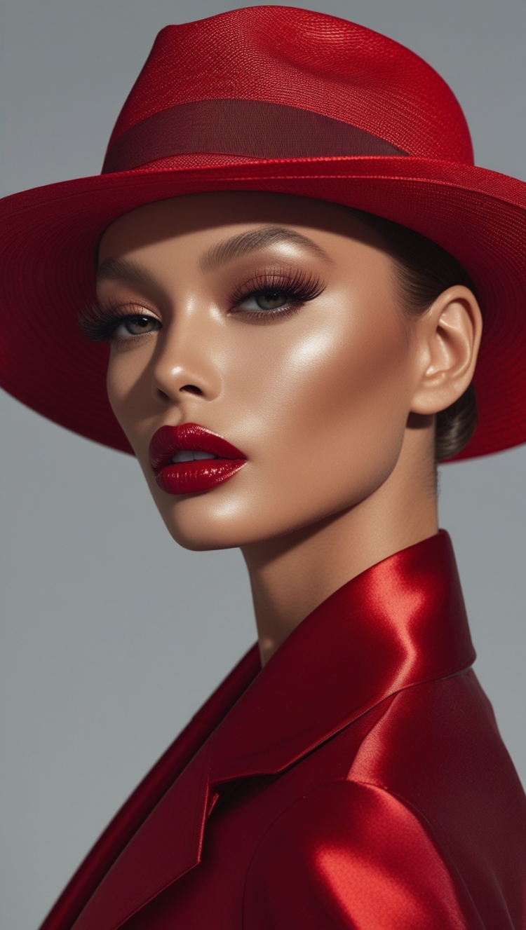 free ai artistic fashion portrait of elegant woman in red hat illustration style
