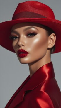 free ai artistic fashion portrait of elegant woman in red hat illustration style