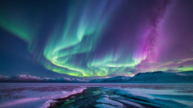 free ai aurora borealis landscape illustration with northern lights