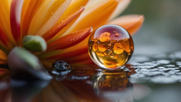 abstract orange macro background with water drop