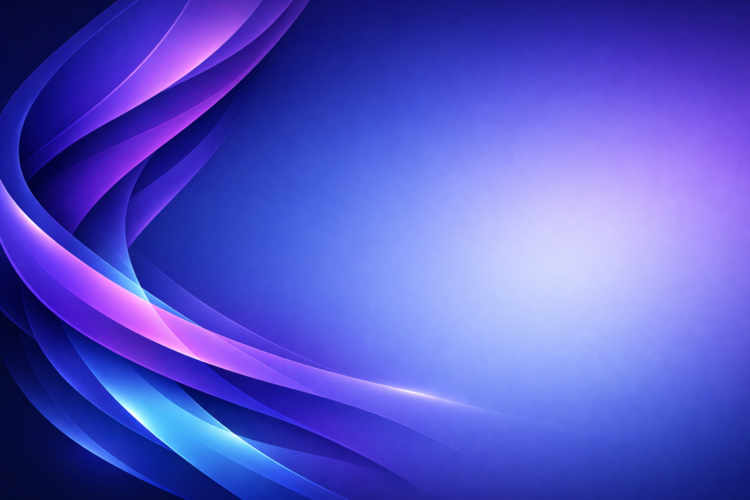 Abstract digital design featuring flowing blue and purple light ribbons against a smooth gradient background
