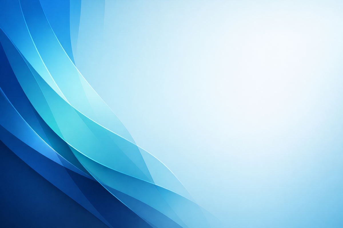 Abstract image with layered blue waves flowing from left side into bright gradient light on the right