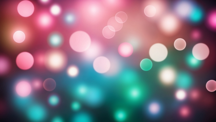 Soft focus bokeh light circles with pastel pink, teal, white, and purple hues blending smoothly