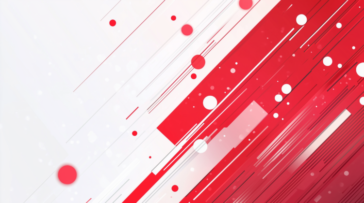 Abstract background featuring diagonal red and white geometric shapes with scattered circles