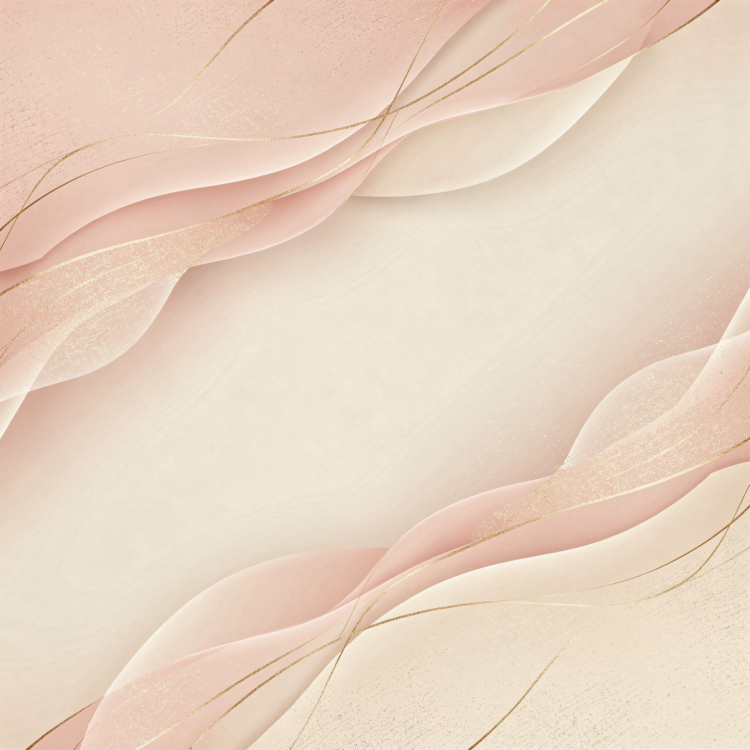 Soft pink and beige abstract background with flowing curves and subtle gold glitter accents