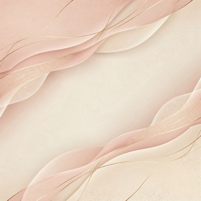 Gentle abstract background with flowing soft pink and cream waves accented by thin gold lines and subtle sparkles