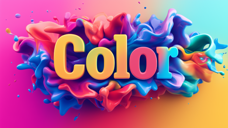 3D text 'Color' surrounded by vibrant colorful paint splash against a gradient background