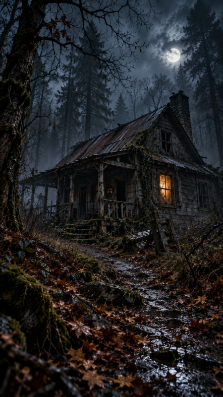 Abandoned Cabin in Moonlit Forest (Free AI Image)